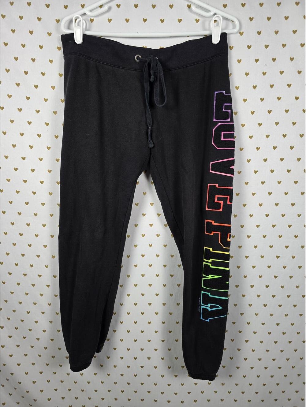 Victorias Secret Pink VINTAGE HTF Rainbow Embroidered SET Hoodie Sweats SMALL - Picture 7 of 10